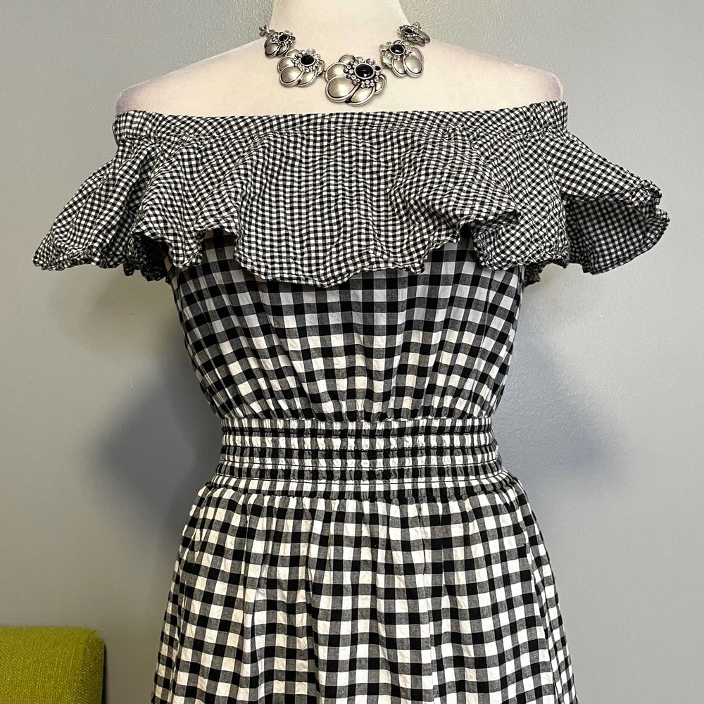 Rachel Roy Ava Black White Gingham Ruffle Off the Shoulder Dress - Picture 2 of 7